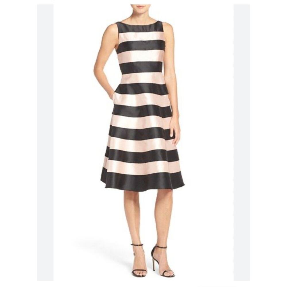 Adrianna Papell Black and Cream Midi Dress